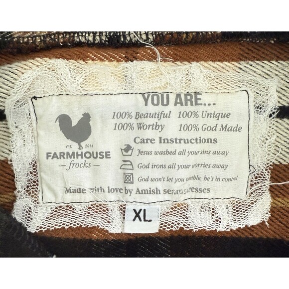 Farmhouse Frocks Button Down Flannel Shacket Oversized Jacket Made By Amish XL - Picture 5 of 7